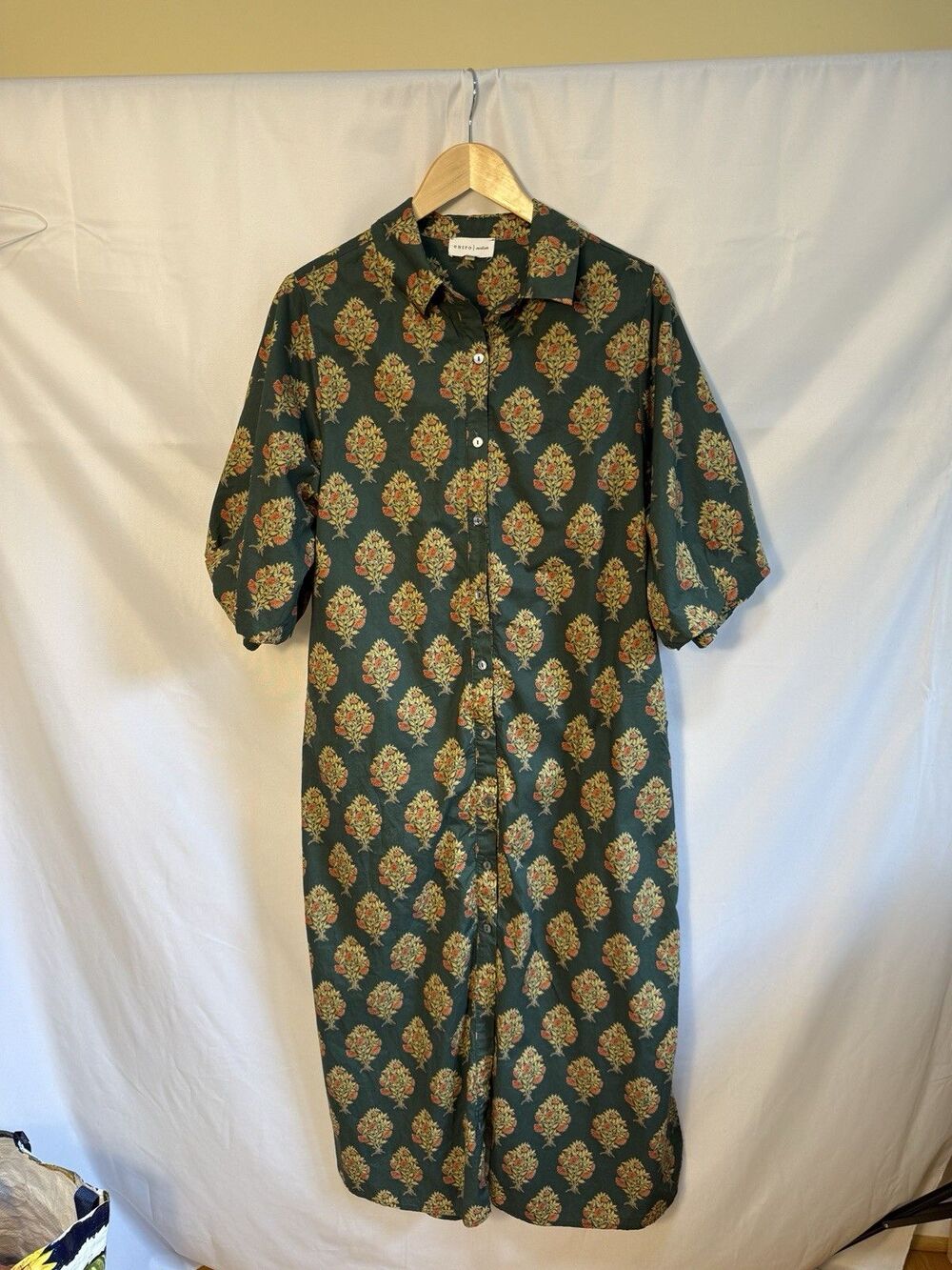 Entro Women Maxi Floral Dress M Print Short Sleeve Shirt Dress Collared Anthro - Picture 6 of 11